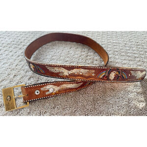 VTG Tooled Leather Belt Embossed Bald Eagle 38 Mexico- Centurion/Roman Buckle